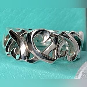 Tiffany & Co Paloma Picasso Triple Loving Heart Ring - Silver - Sz 5.5 - RETIRED